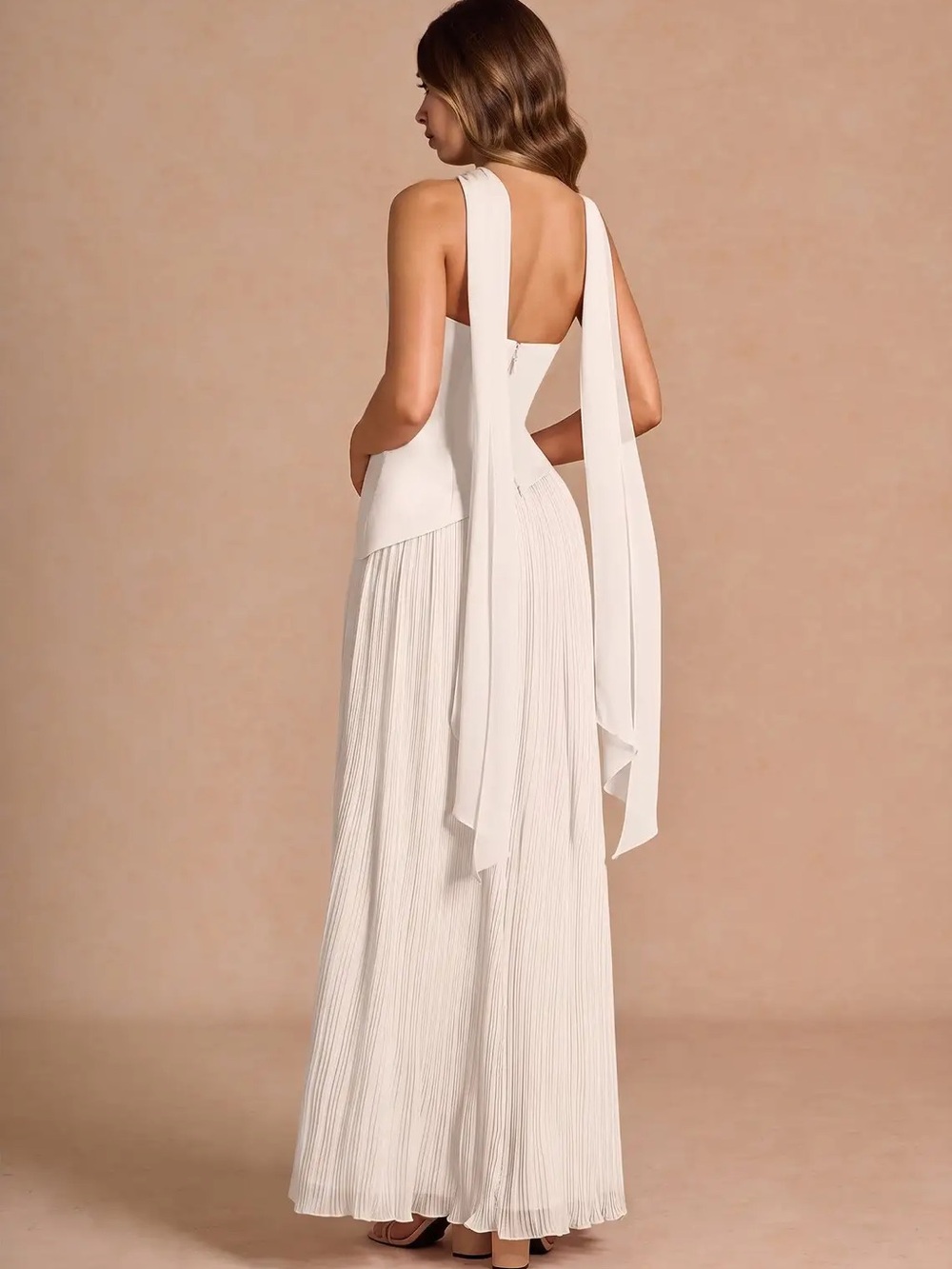 Azazie Strapless White Pleated Gown with Side Slit - Picture 3 of 7